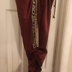 Men's Burgundy Jogger Pants with Gold Accents